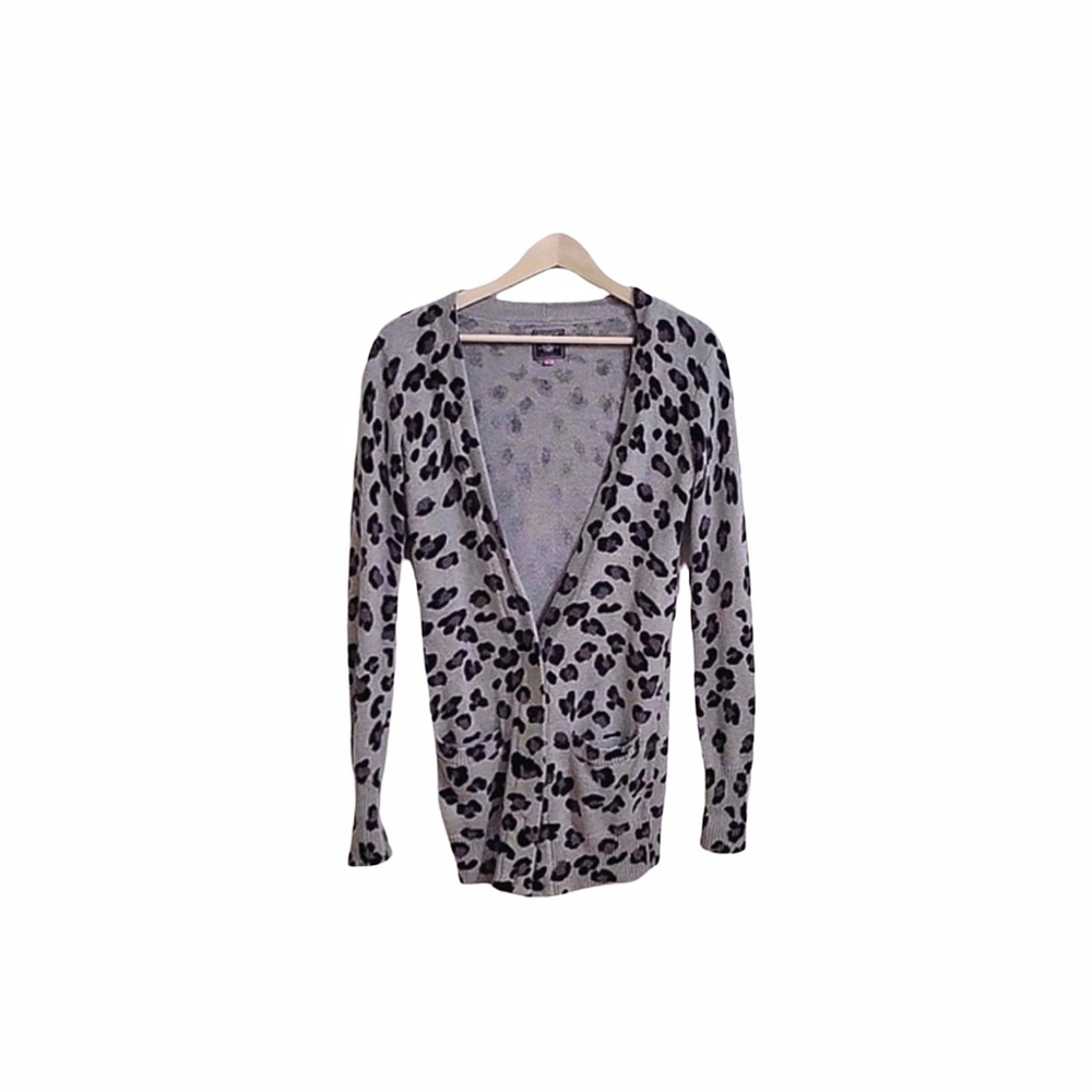 PINK Leopard Print Gray & Black Long Cardigan Sweater Size XS